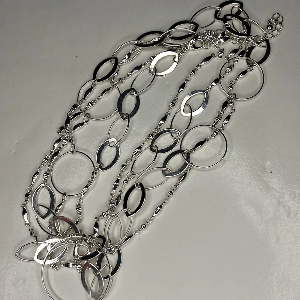 Lane Bryant long lightweight polished silver metal chain necklace